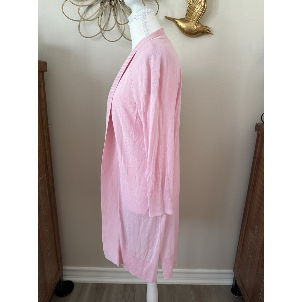 Kasper‎ Pink Long Open Front Cardigan Sweater Women's M Lightweight Duster - Picture 2 of 6